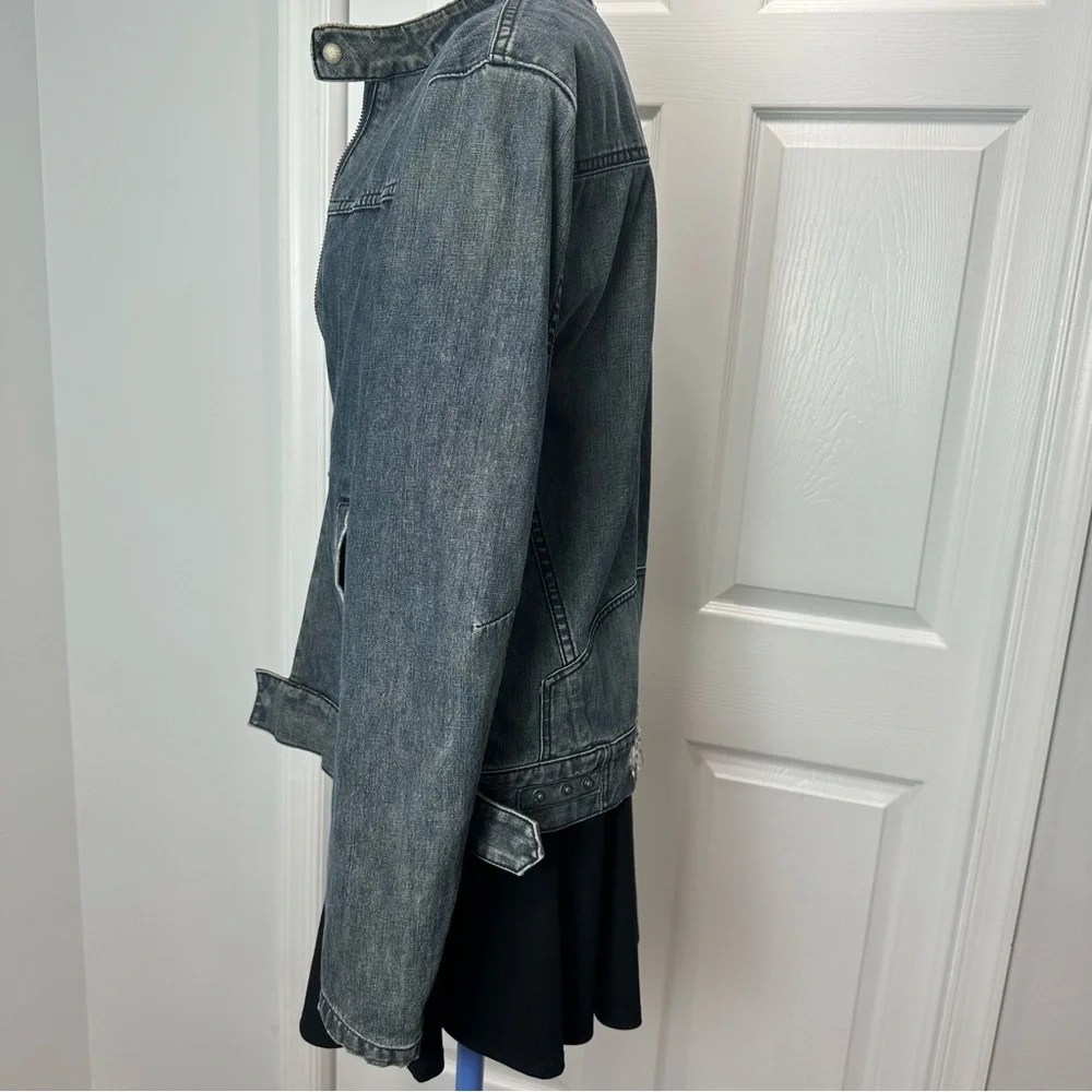 GUESS CAFE RACER jean jacket ZIP FRONT distressed blue denim UNISEX blue jean L